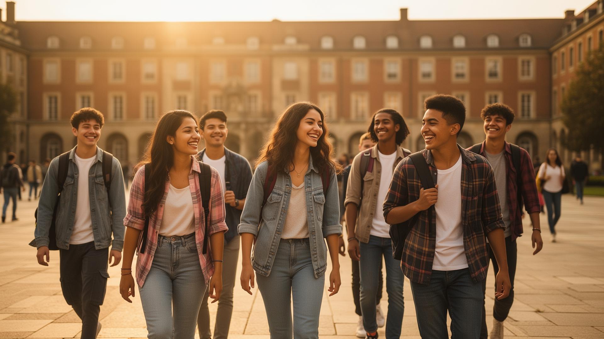 Estudiantes internacionales en un campus europeo